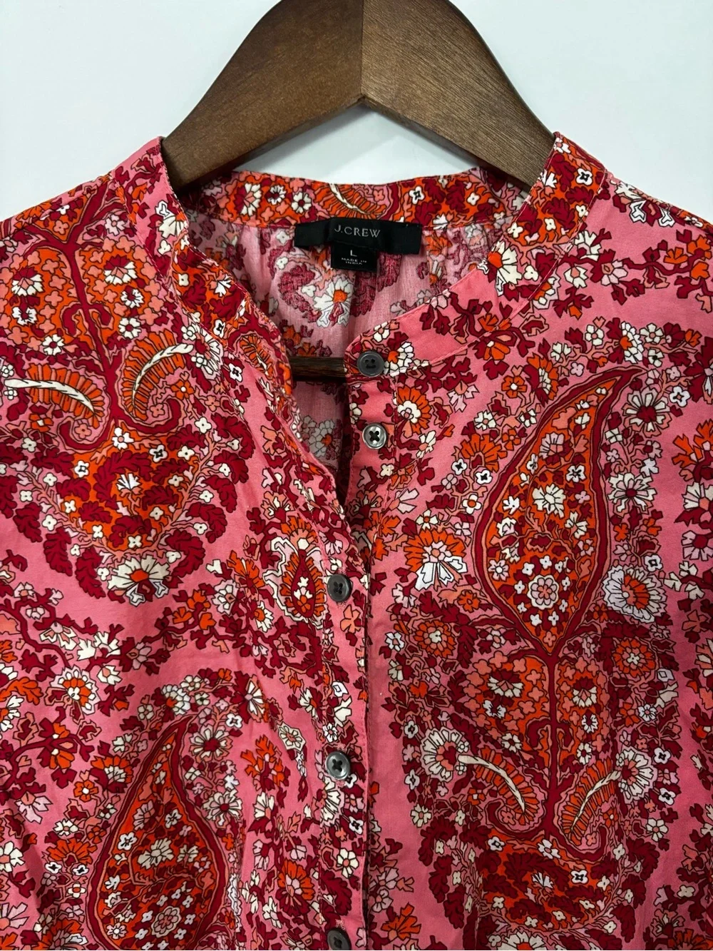 J.Crew Re-Imagined Large Pink Paisley Floral Ruffle Puff Sleeve Blouse Cotton